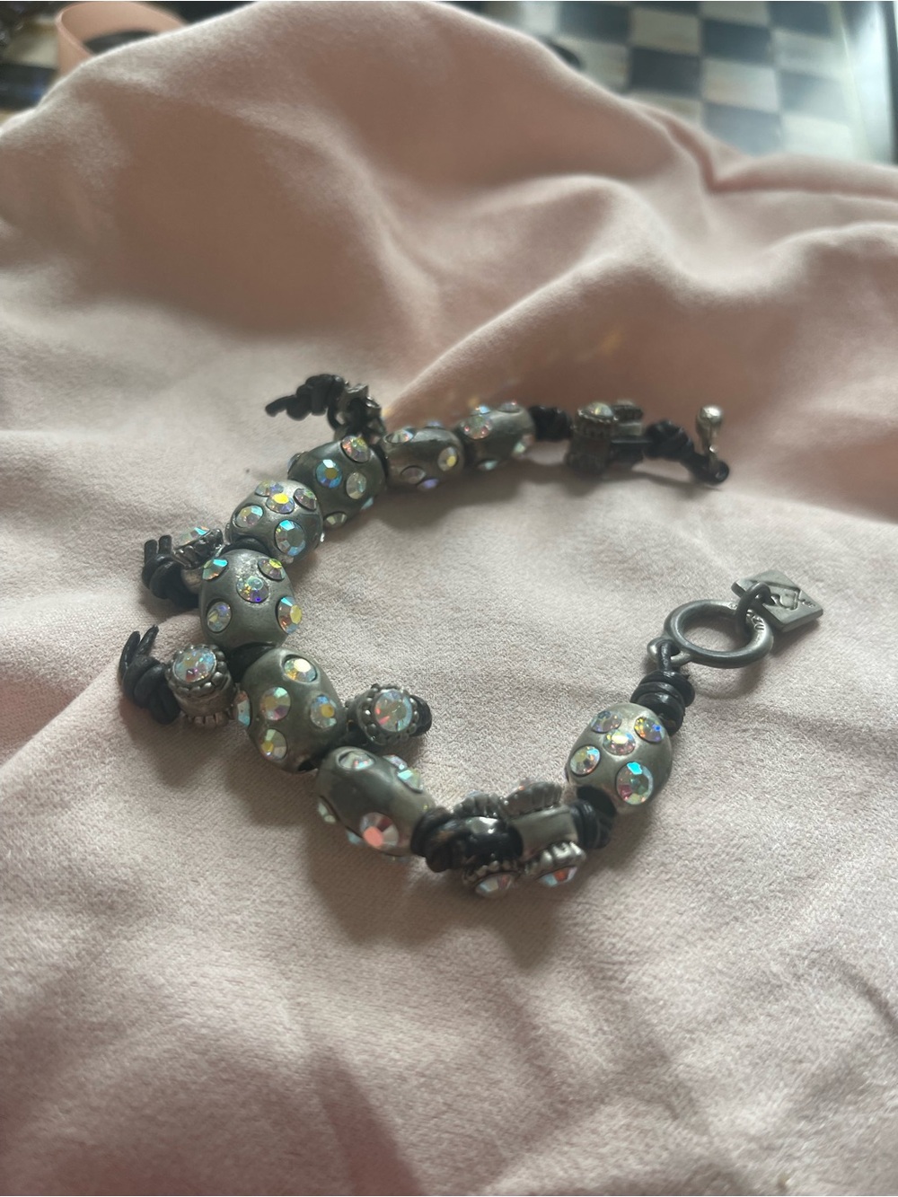 Otazu Swarovski Crystal Bead Leather Bracelet - Iridescent